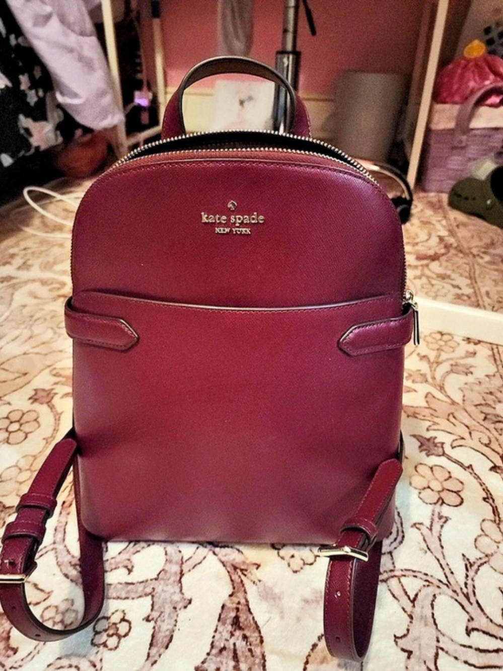 Kate Spade Saffiano Leather Staci Dome Backpack in Deep Berry